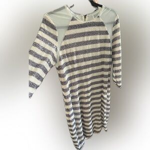 Rachel Roy Sequined Ivory/Indigo Striped Dress US 14 NWT